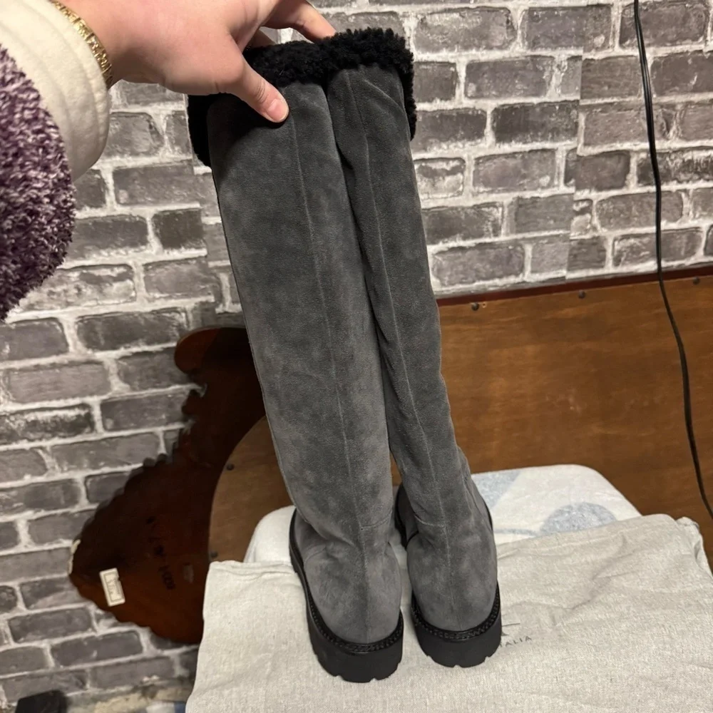 NEW AQUATALIA SHEARLING FUR LINED Mikenna Grey Suede Knee High Boots